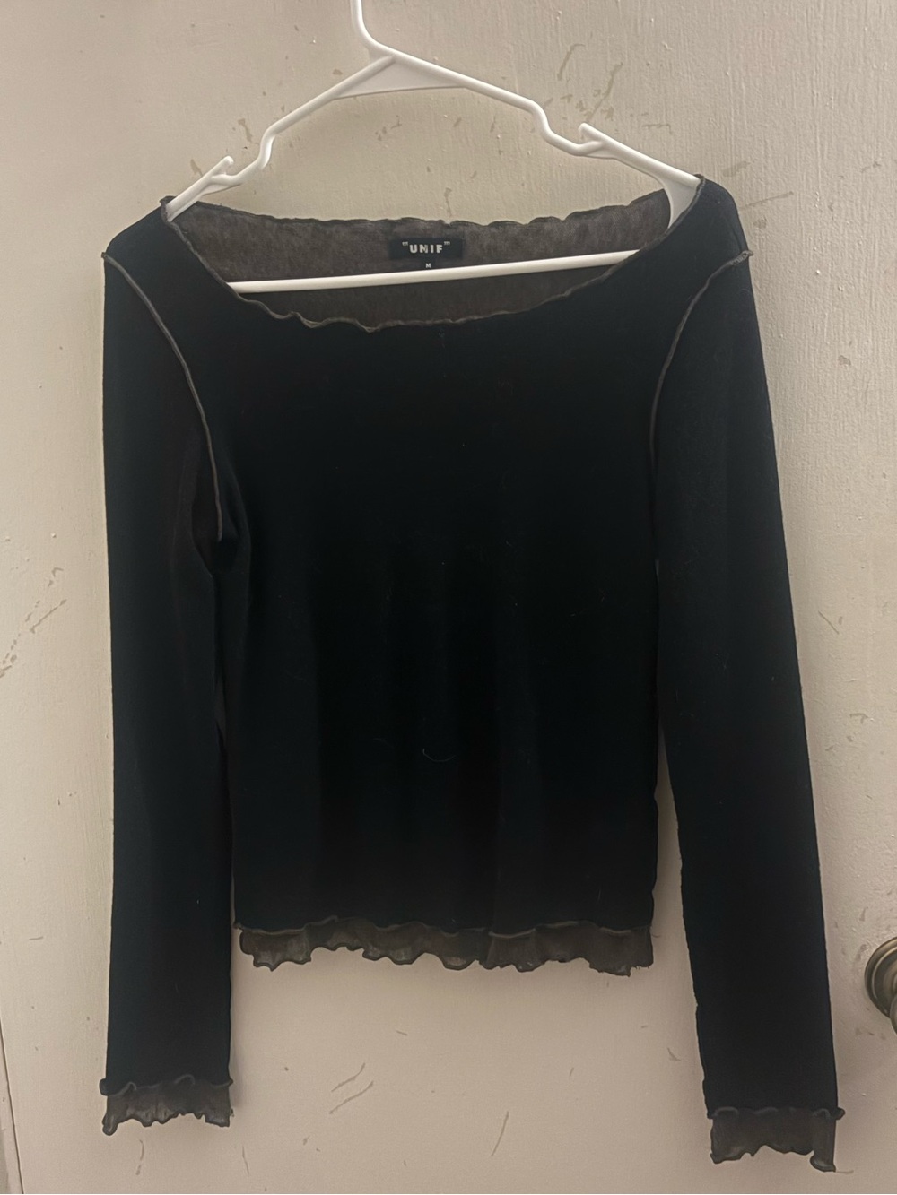 UNIF Black Long Sleeve Lettuce-Edge Tee